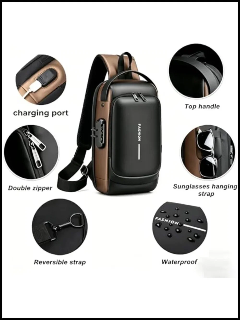 Anti-Theft Crossbody Sling Backpack with USB Charging Port for Travel Work
